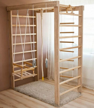 Kids Wooden Monkey Bar With Swing and Ladder