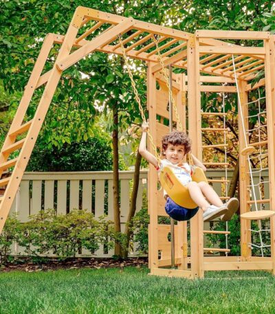 Kids’ Wooden Outdoor Climbers with Monkey Bar and swing