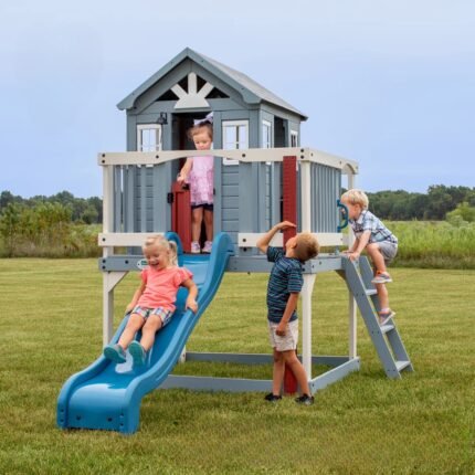 DWW Backyard Beacon Heights Cedar Wood Playhouse with Slide