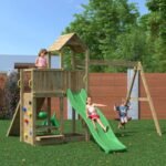 Outdoor Wooden Swing & Slide Playset