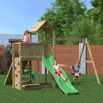 Outdoor Wooden Swing & Slide Playset