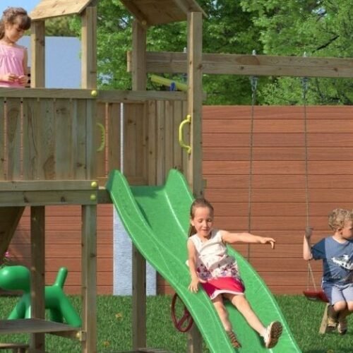 Outdoor Wooden Swing & Slide Playset