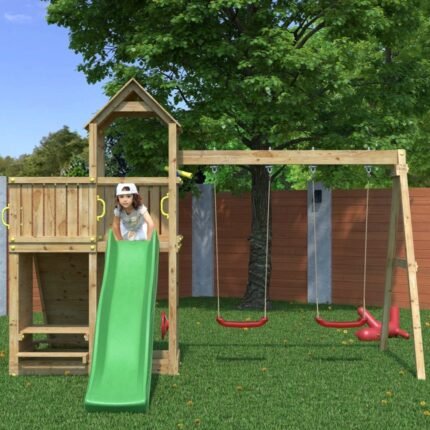 Outdoor Wooden Swing & Slide Playset