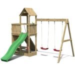 Outdoor Wooden Swing & Slide Playset