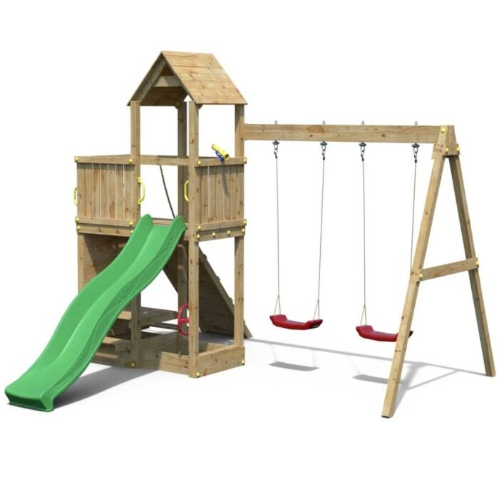 Outdoor Wooden Swing & Slide Playset