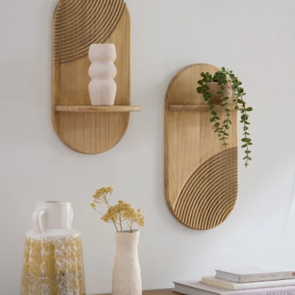 Set of 2 Natural Wooden Global Pill Shelves