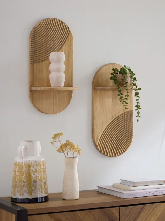 Set of 2 Natural Wooden Global Pill Shelves