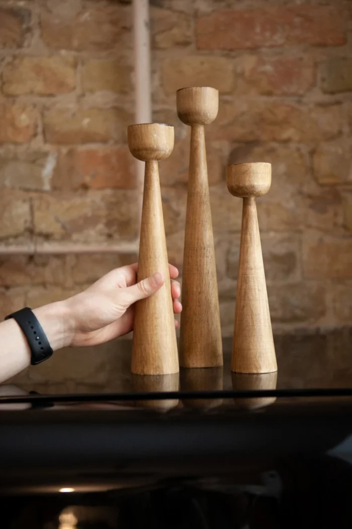 Wooden Set of 3 Candlesticks (4)