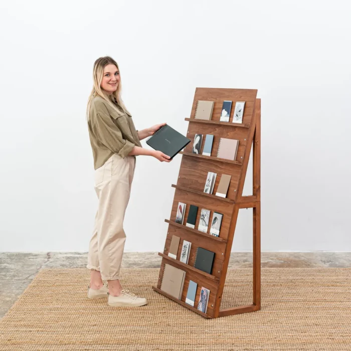 Wooden display stand for notebooks, books, planners