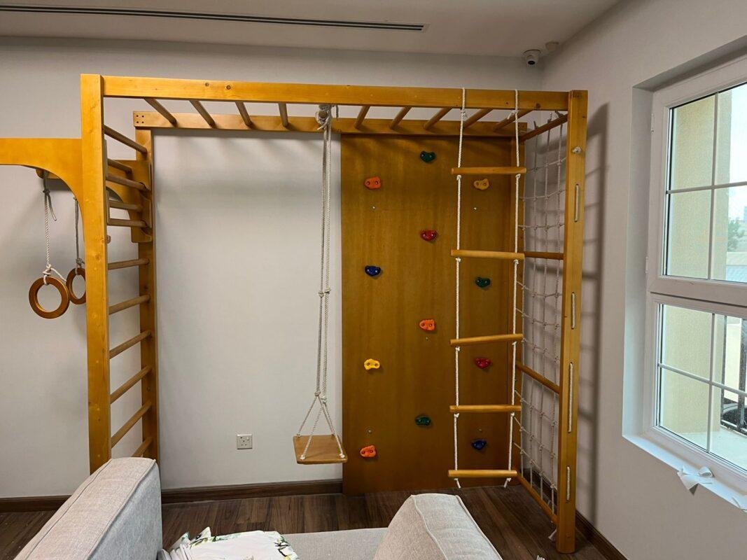 Wooden Monkey Bar with Climbing Wall Dubai