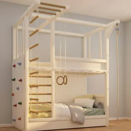 Open Frame Bunk Bed with Climbing Wall