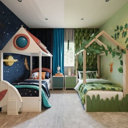 Theme House Floor Bed Set (Space & Jungle)