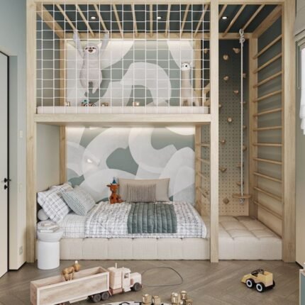 Wood kids Bunk Bed Dubai With Climbing Wall
