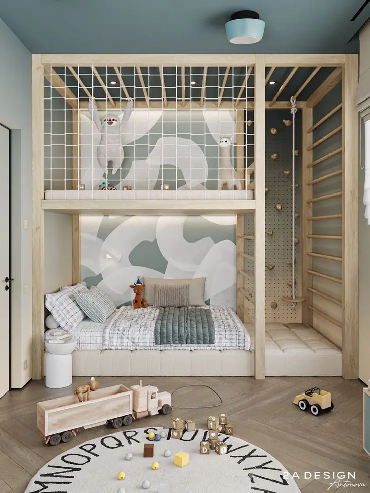 Wood kids Bunk Bed Dubai With Climbing Wall