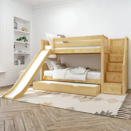 Wooden Bunk Bed with Slide and Stairs