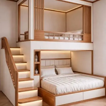 Double Bunk Bed with Stairs and Drawer