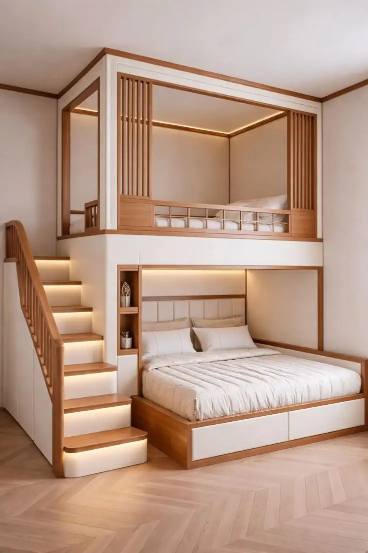 Double Bunk Bed with Stairs and Drawer