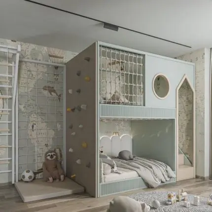 Kids loft Bunk Bed with climbing wall