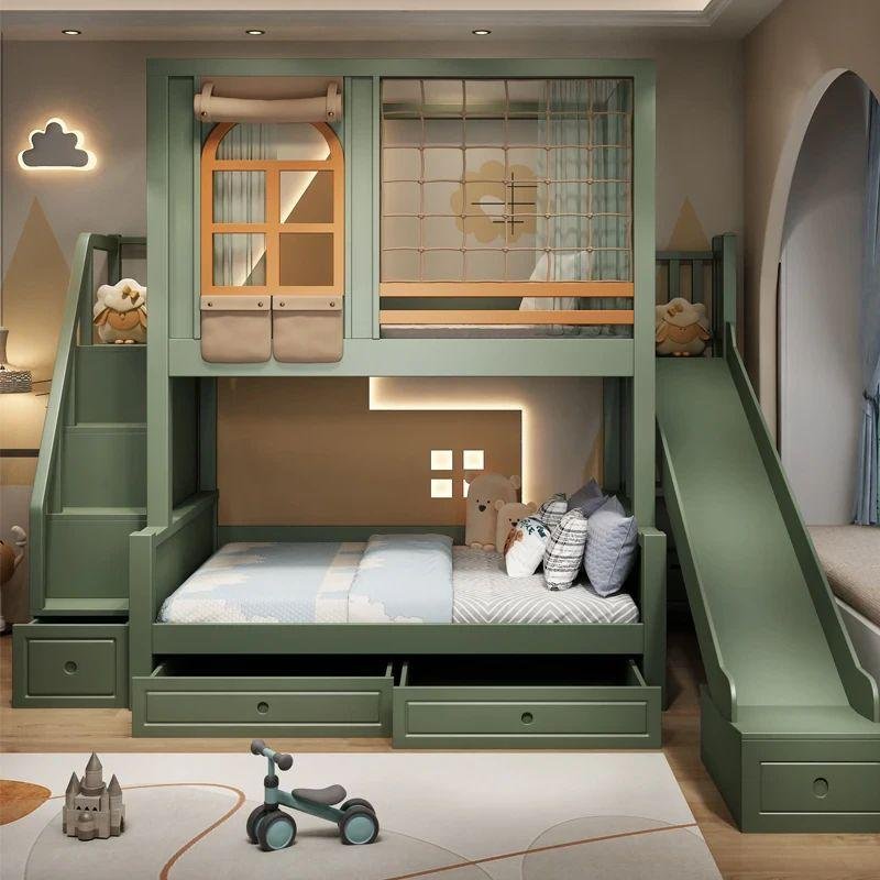 Kids Bunk Bed with Slide and Drawers